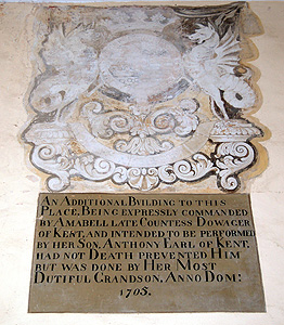 Inscription on the south side of the entrance to the newer wing of the mausoleum August 2011